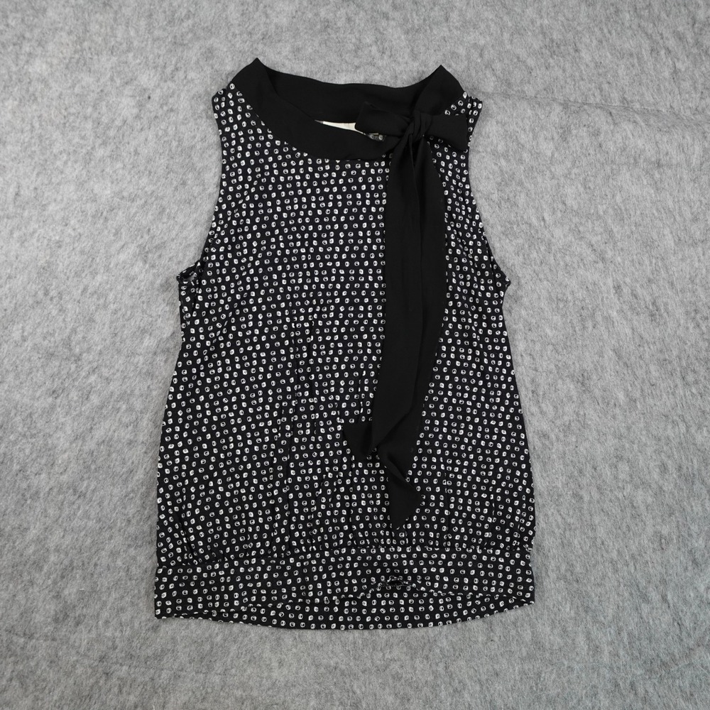 Deletta Top Women Small Black Polka Dot Tie Neck Sleeveless Anthropologie Blouse